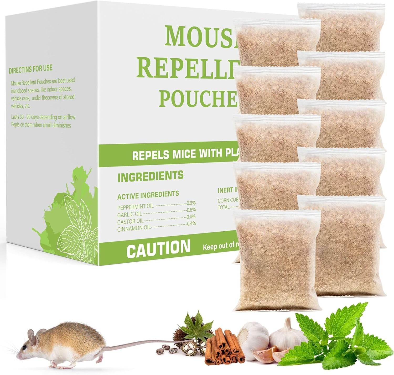 Pest Repellent Pouches, 10 Pack Peppermint Oil for Mice, Rodent, Mouse, Rats