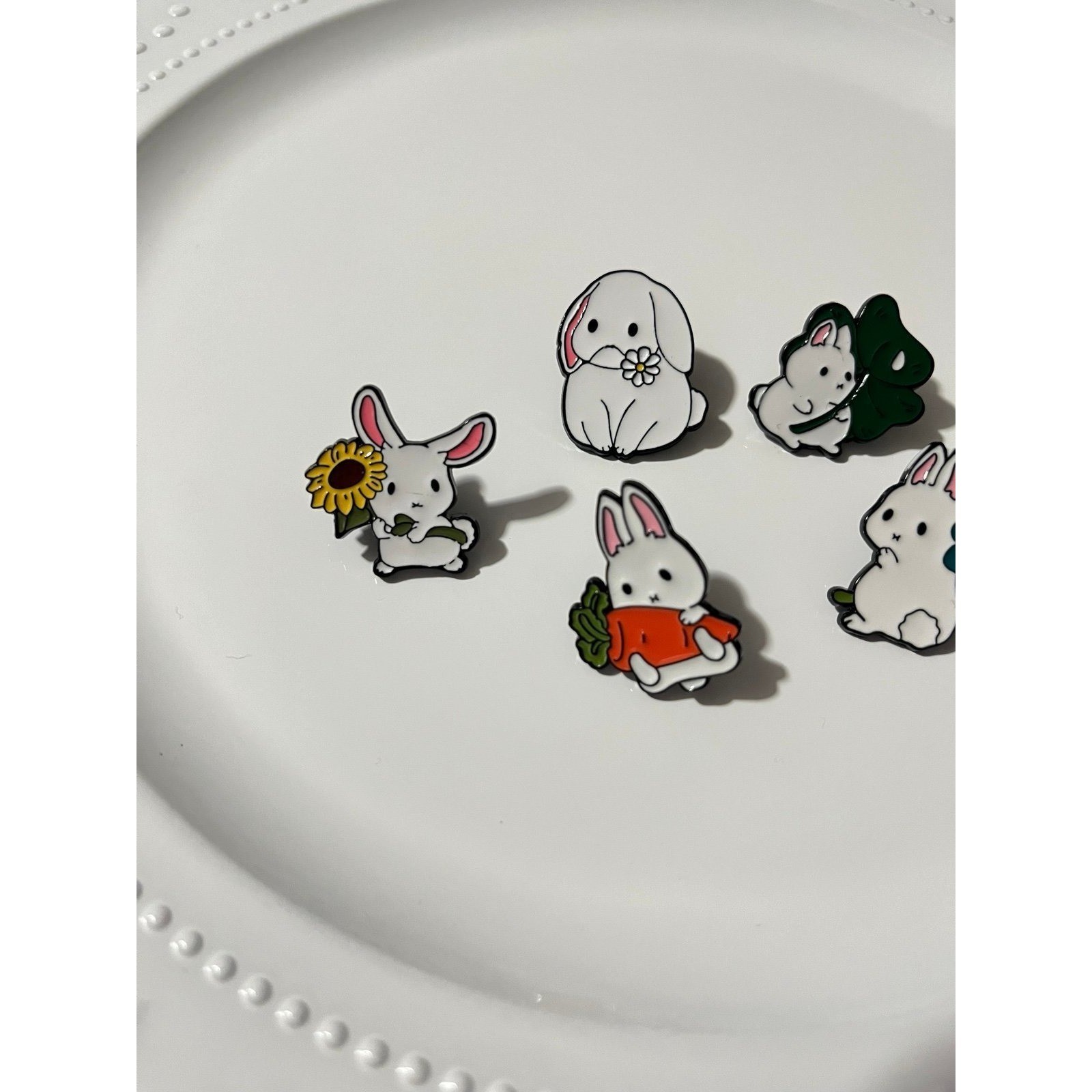 White Bunny Cottagecore Enamel Pins