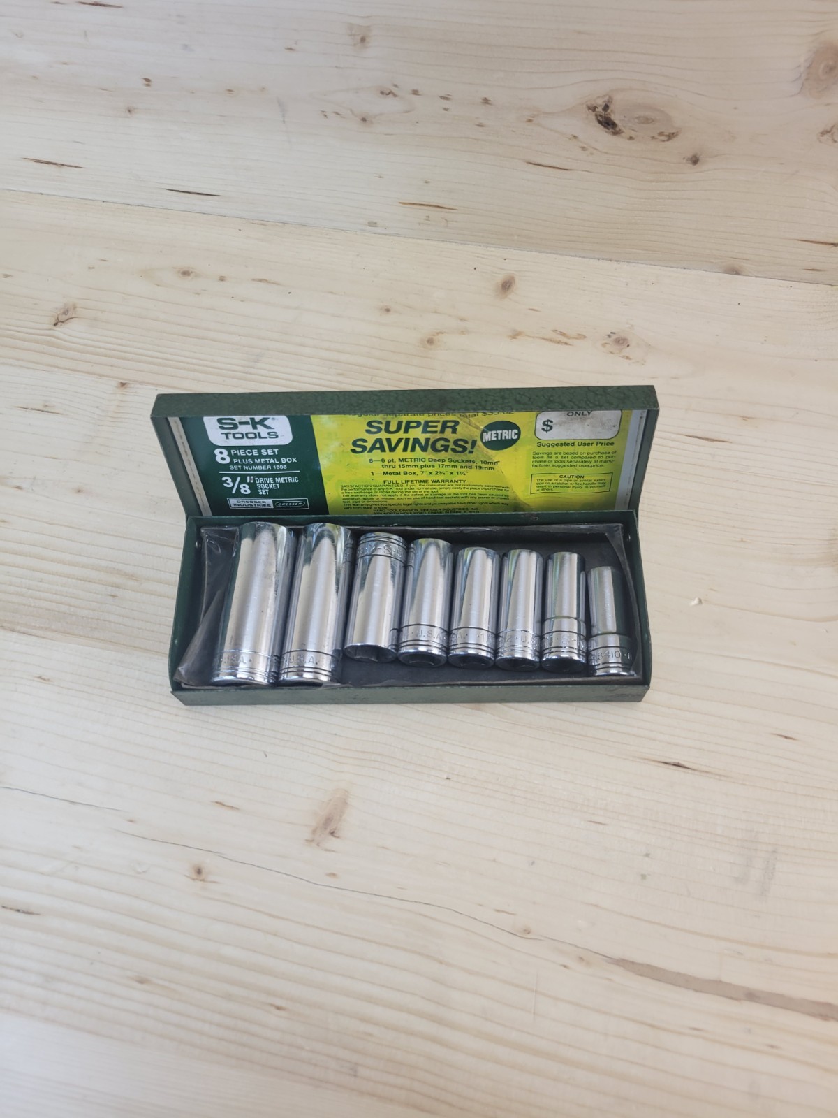 Vintage S-K 3/8" Drive 8 Piece Deep Metric Socket Set 6 Point, Set 1808