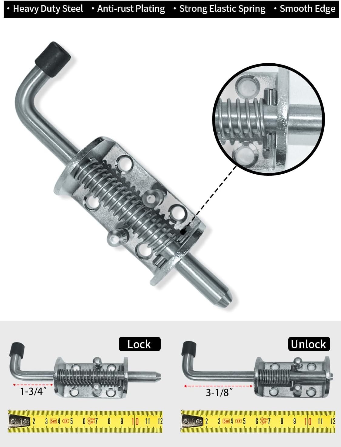 Multi-Purpose Heavy Duty Zinc Plated Gate Latch - 6in Spring Loaded Bolt (2pcs)
