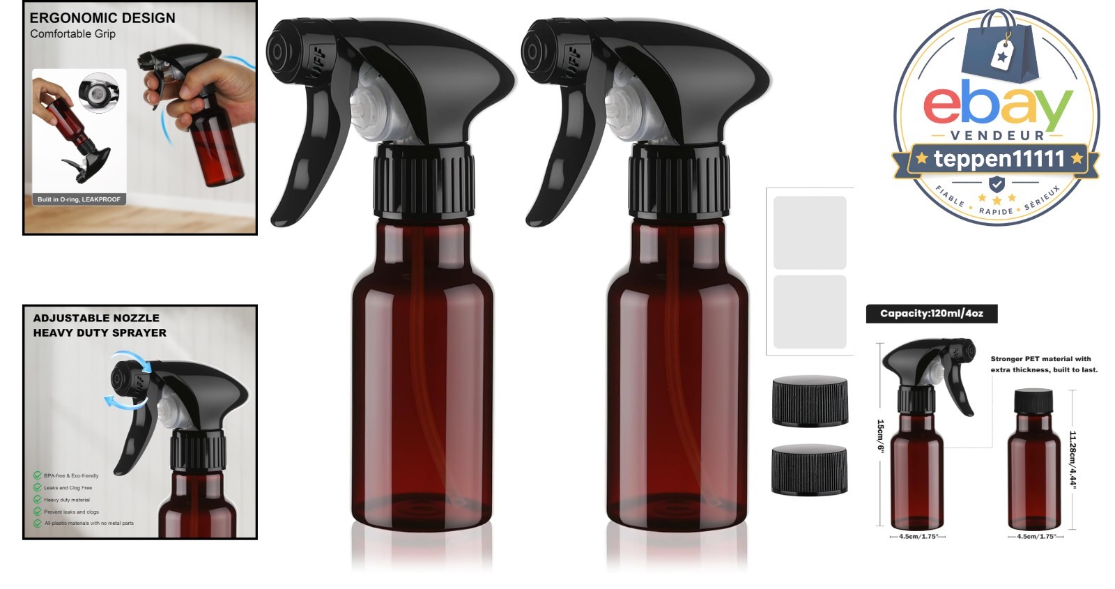 Spray Bottle 4oz Plastic Small Heavy Duty Empty Water Cleaning 2 Pack