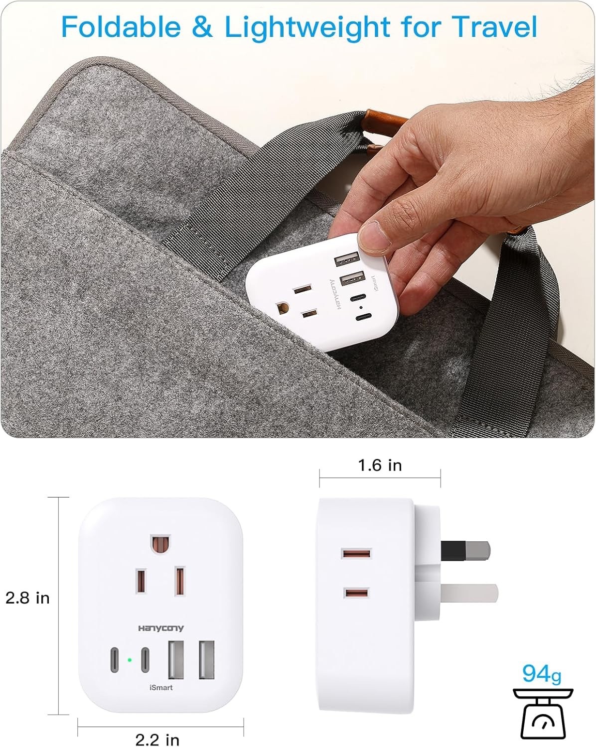 NWOT ISmart HANYCONY US to Australia NZ Power Plug Adapter 4 USB ports