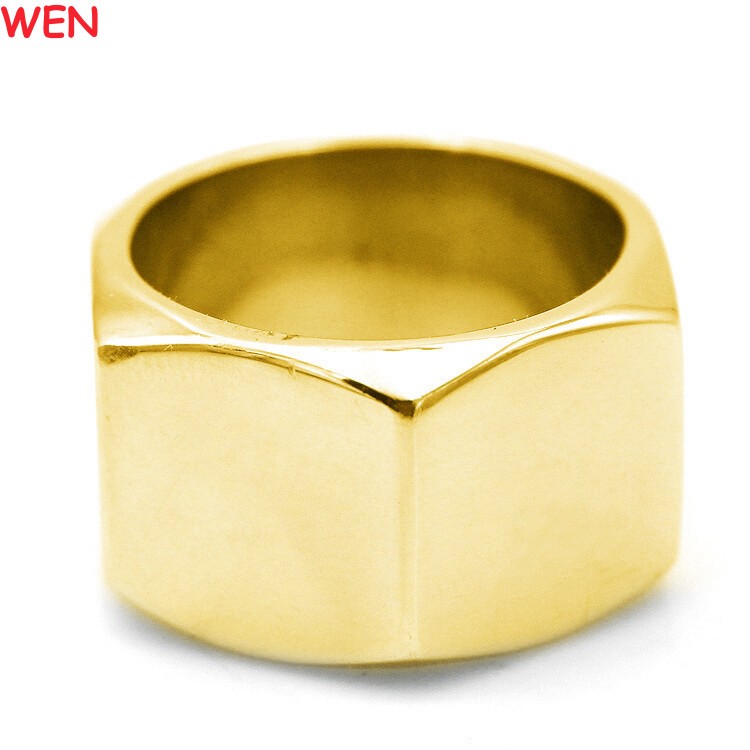 13MM Gold Plated Polished Titanium Men's Big Nut Shape Wedding Ring HipHop Punk