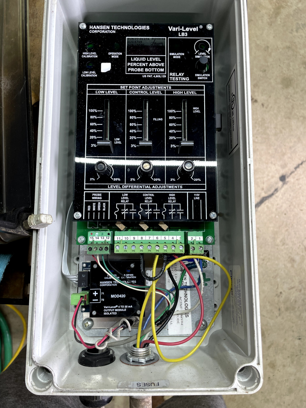 Hansen Technologies Vari Level LB3-115 control mod 420 4-20MA 115v ammonia