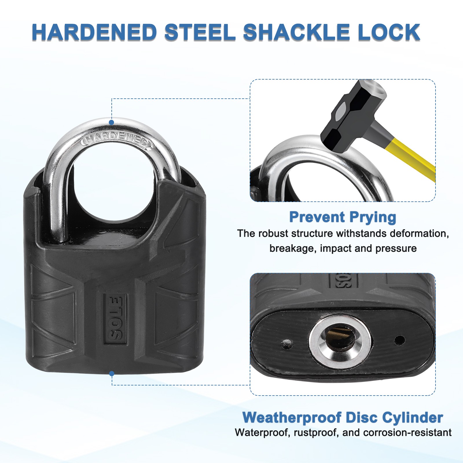 2Pcs High Security Solid Steel Padlock with Key, Black (2 Inch)
