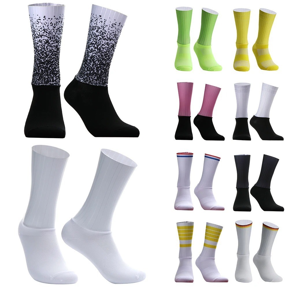 2024 Anti Slip Aero Cycling Socks Silicone Grip Summer Bike Running Men Socks
