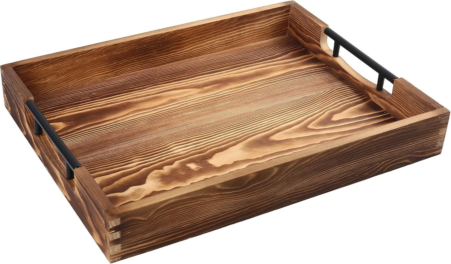 LotFancy Large Ottoman Tray for Living Room, 17x13'' Wood Rustic Brown
