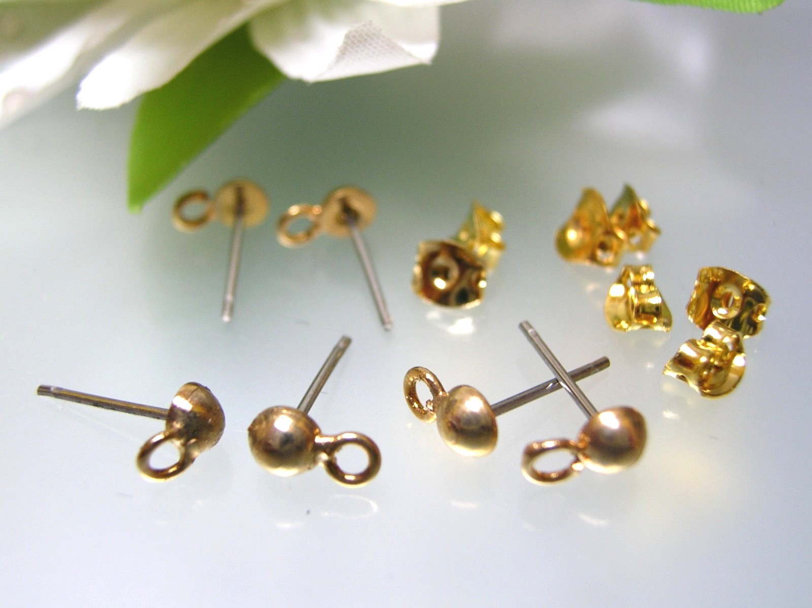Surgical steel Gold plated 4mm half ball stud w/ closed ring dangle setting USA