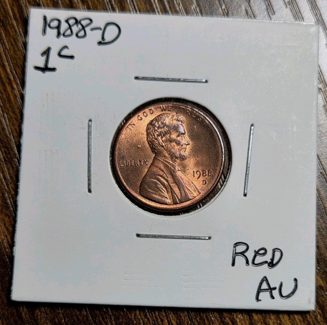 1988 D Lincoln Cent AU Condition Collector's Coin Free Shipping In USA