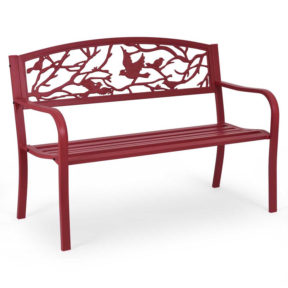 Patio Garden Bench Park Yard Outdoor Furniture Cast Iron Porch Chair Red