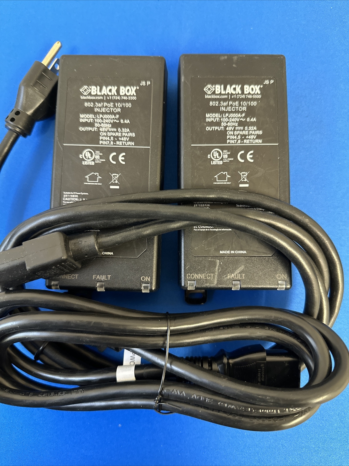 Lot of 2x BLACK BOX LPJ000A-F 802.3af POE INJECTOR