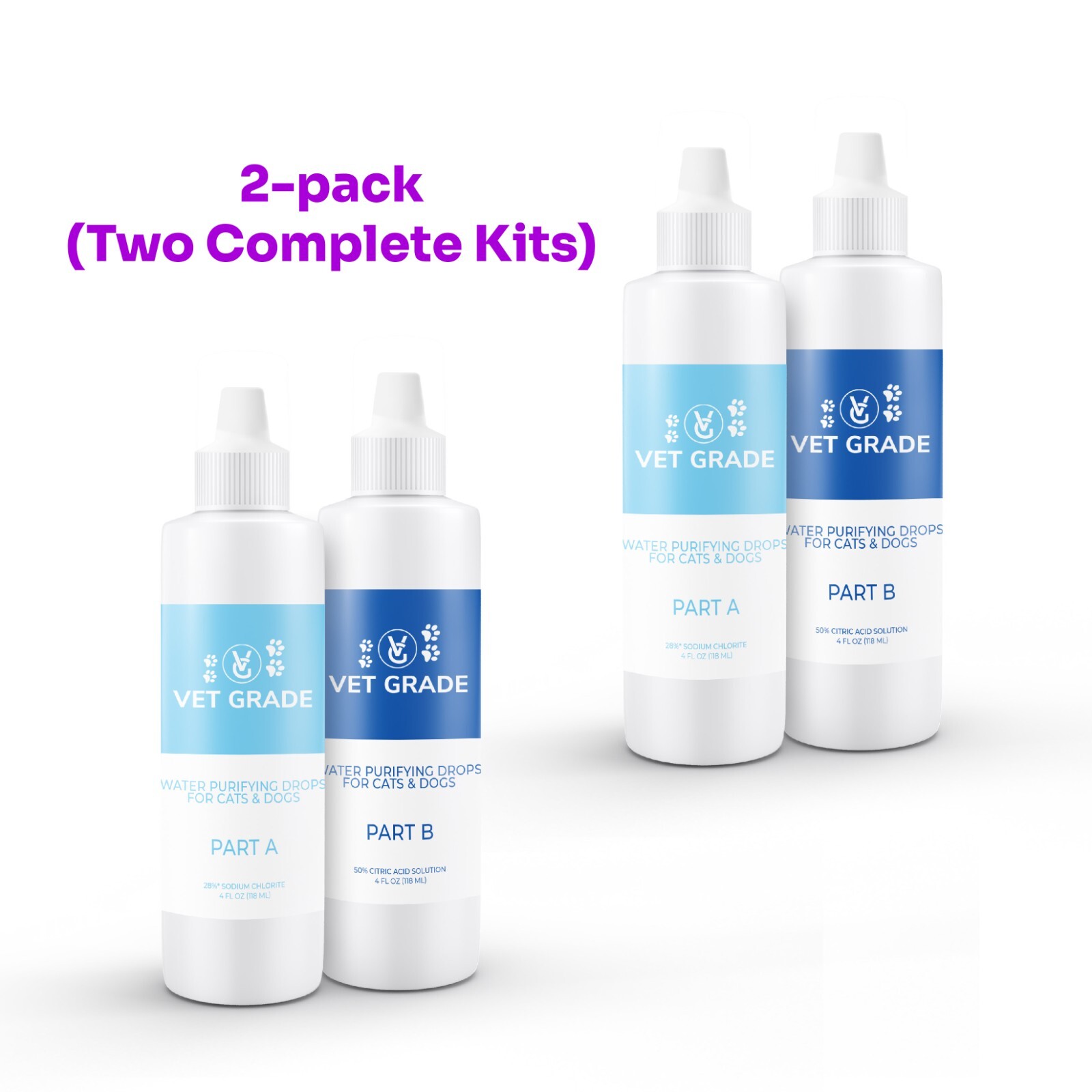 Vet Grade Water Purification Drops for Pets & Humans || 2-pack (4oz Glass)