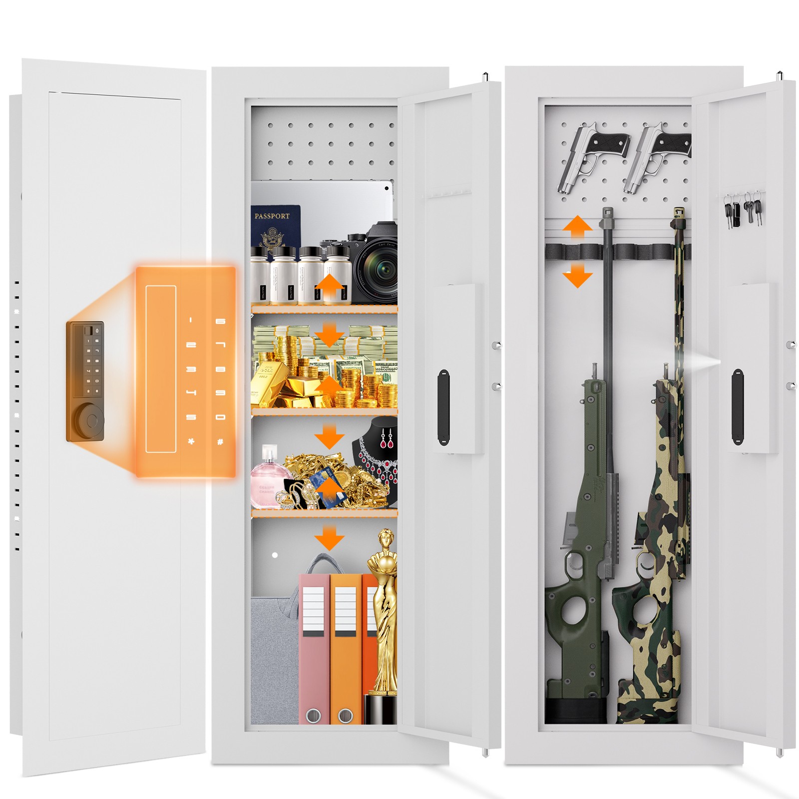 47.24" Wall Digital Hidden Safe with Removable Pegboard & 3 Adjustable Shelves