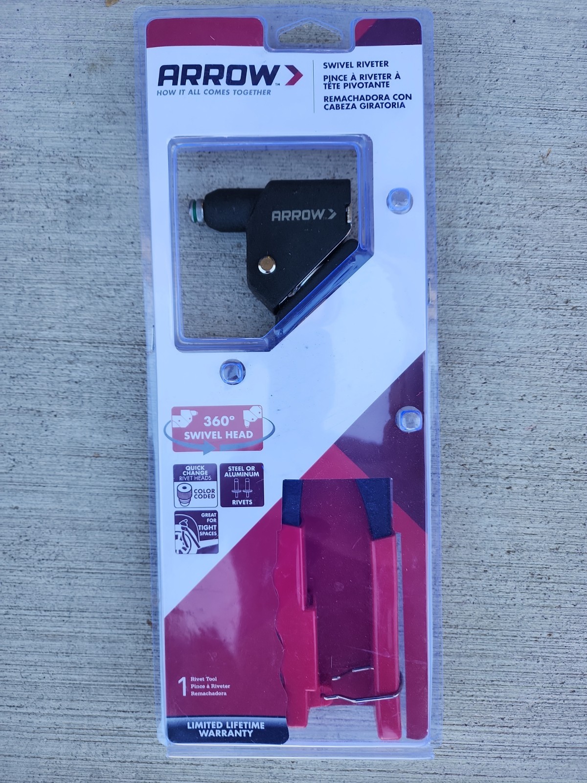 Arrow  One-Handed Swivel Rivet Tool, Manual Riveter for Metal, Fabric,