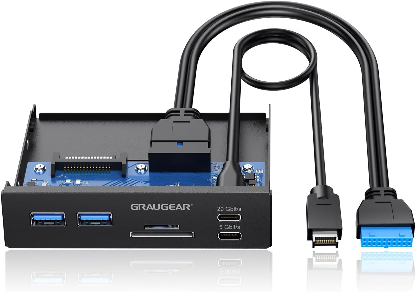 GRAUGEAR 3.5 Inch Front Panel USB C Hub, Sd/Microsd Internal Card Reader, 20Gbps