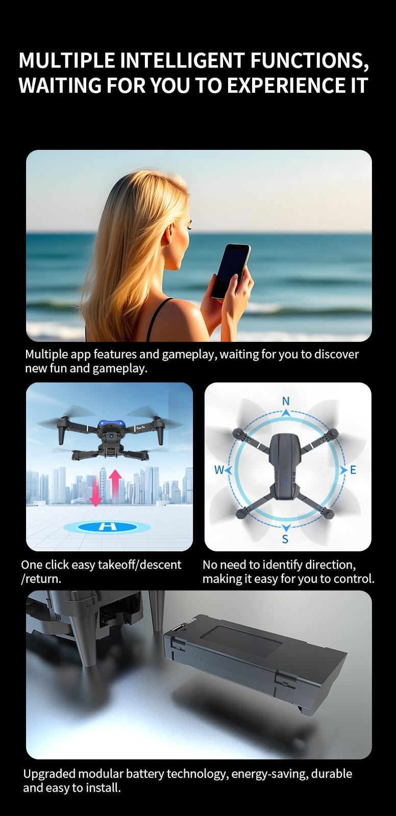 E99 Pro Drone Screen remote control Foldable RC Quadcopter Four Axis Aircraft US