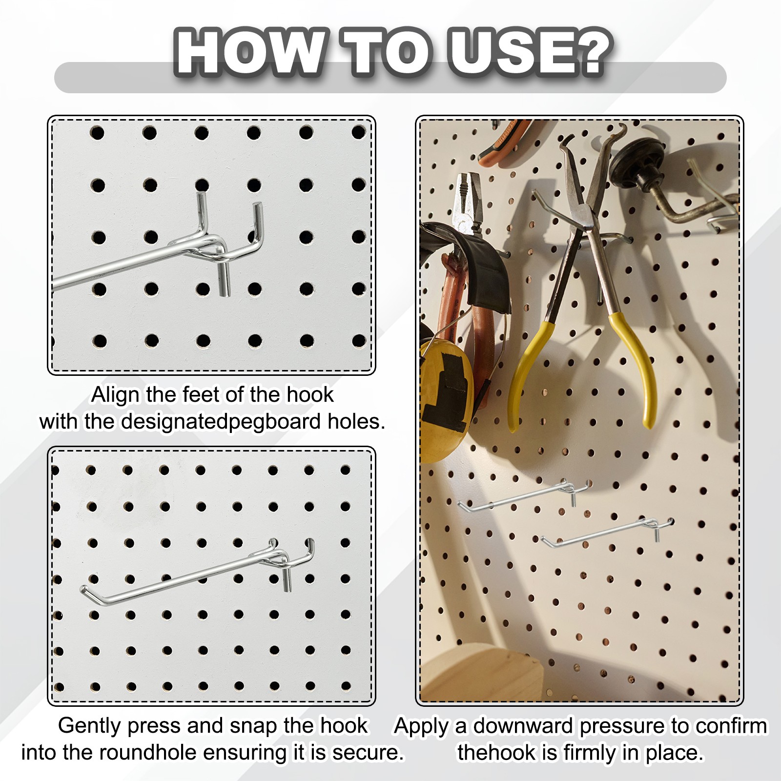 20 Pcs Pegboard Hooks, 5.9" Peg Board Hooks Kit, Silver Tone (1mm)
