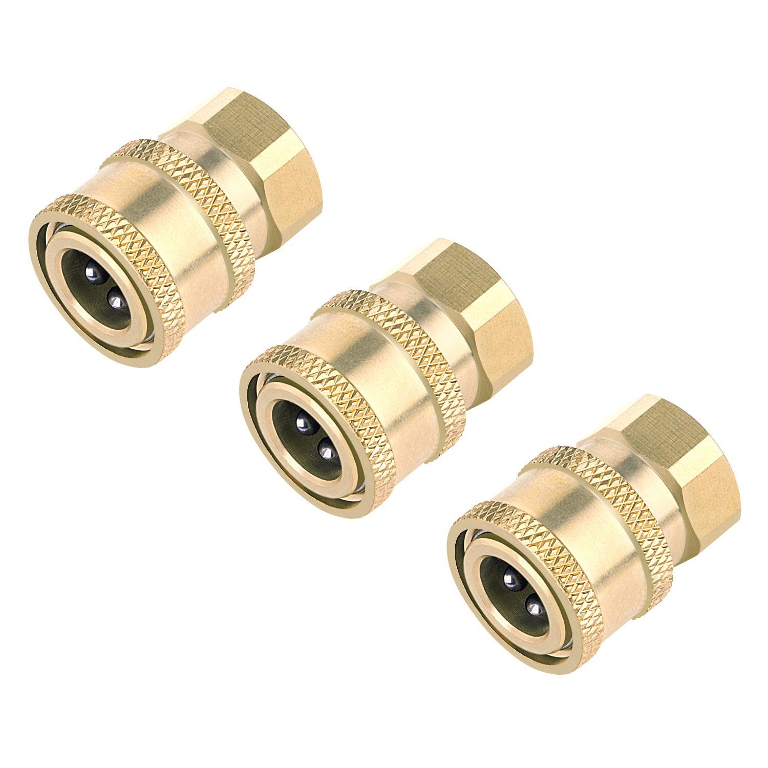 3 Pack Pressure Washer Coupler, Brass Fittings, 1/4 Inch Quick Connect to Fem...