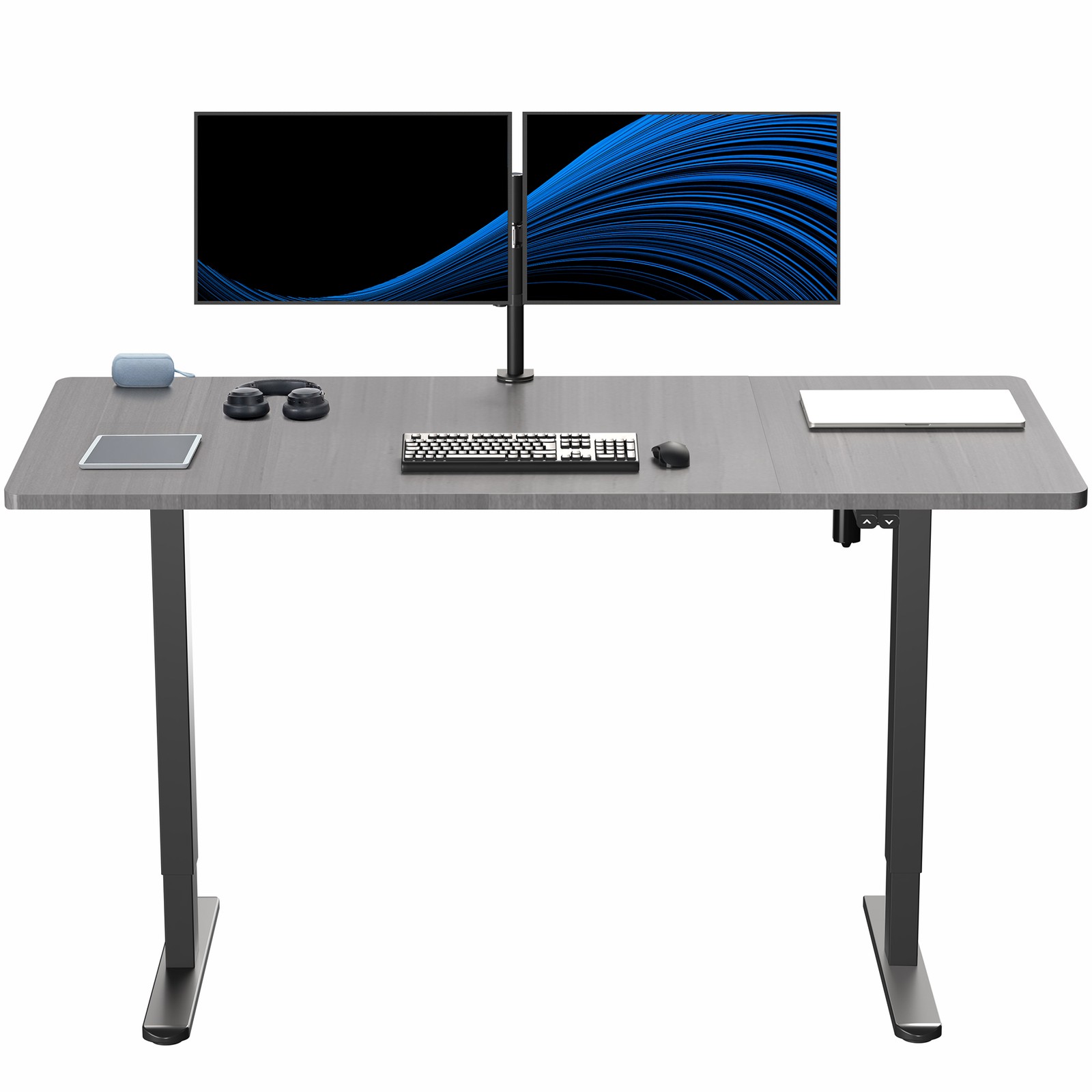 VIVO Electric 60” x 30” Stand Up Desk, Dark Gray Table Top, Black Frame