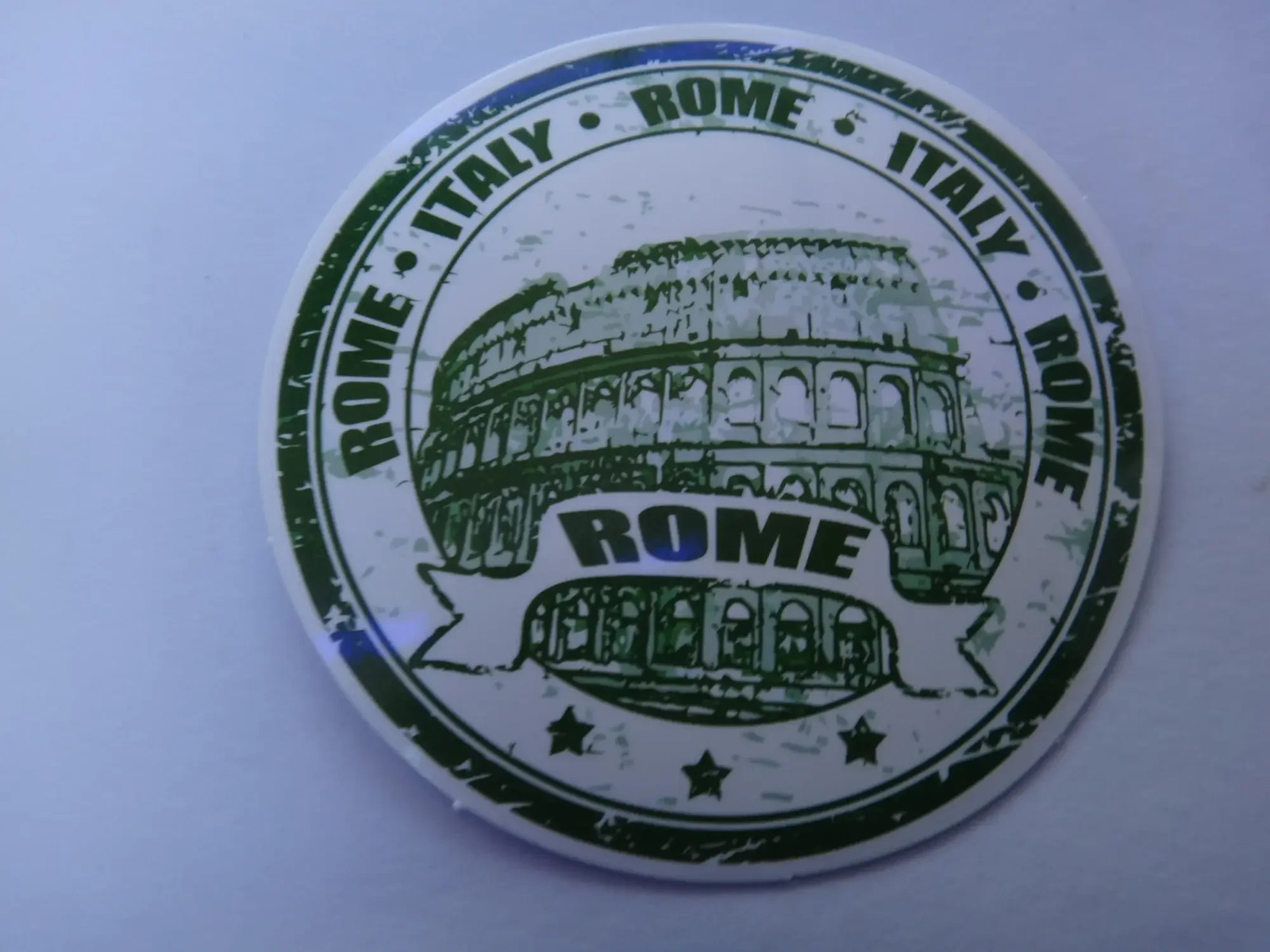 Vintage Rome Italy Colosseum Round Souvenir Coaster Green White Travel Token