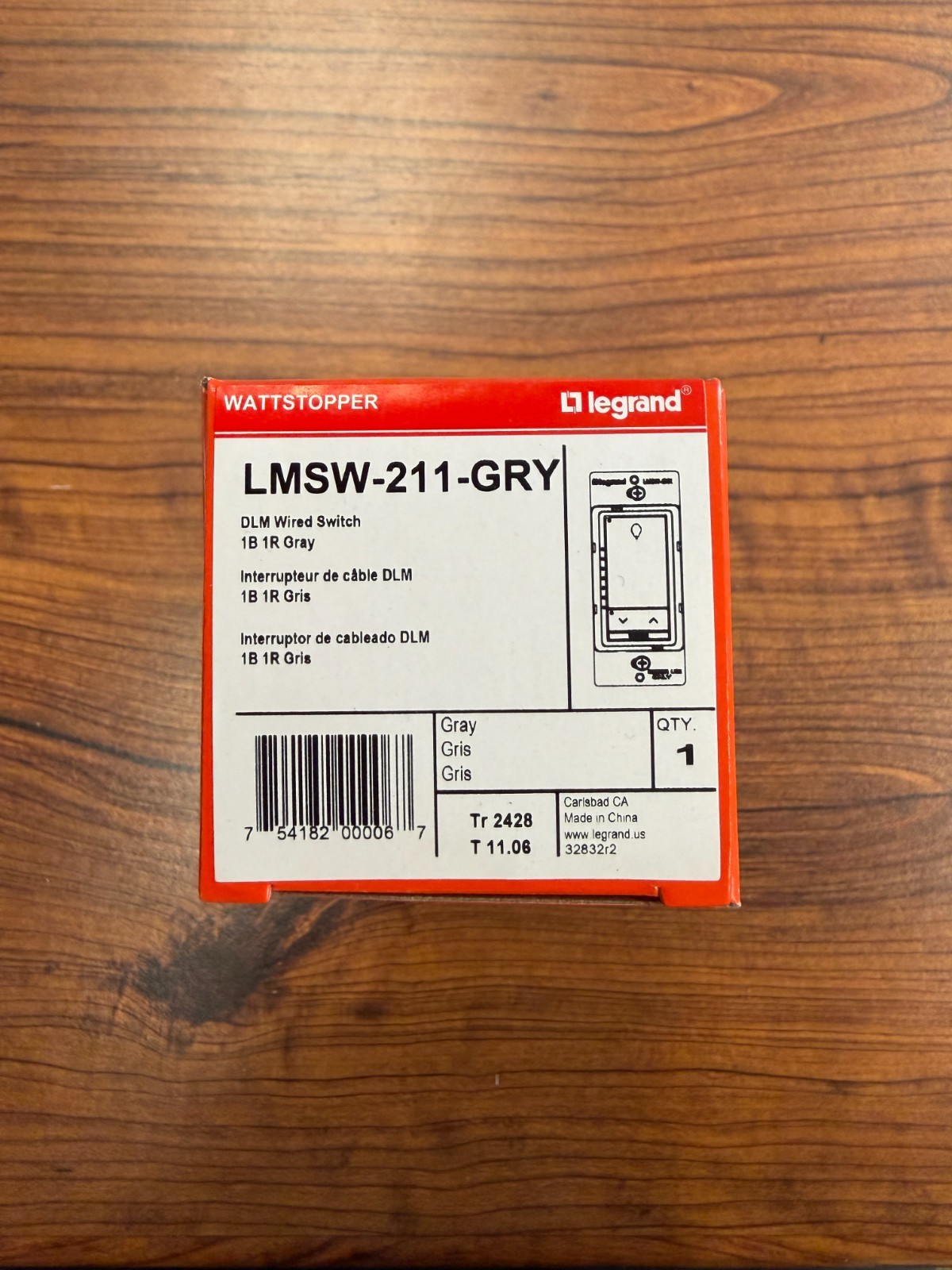 LMSW-211-GRY Wattstopper DLM Wired Switch 1B 1R Gray
