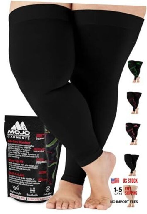 - 20-30mmHg Graduated Support Thigh-Hi Leg Sleeves with Grip 7X-Large Black