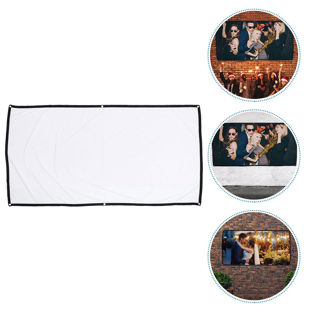 Portable Folding Projector Screen White Polyester Durable Home Theater Use