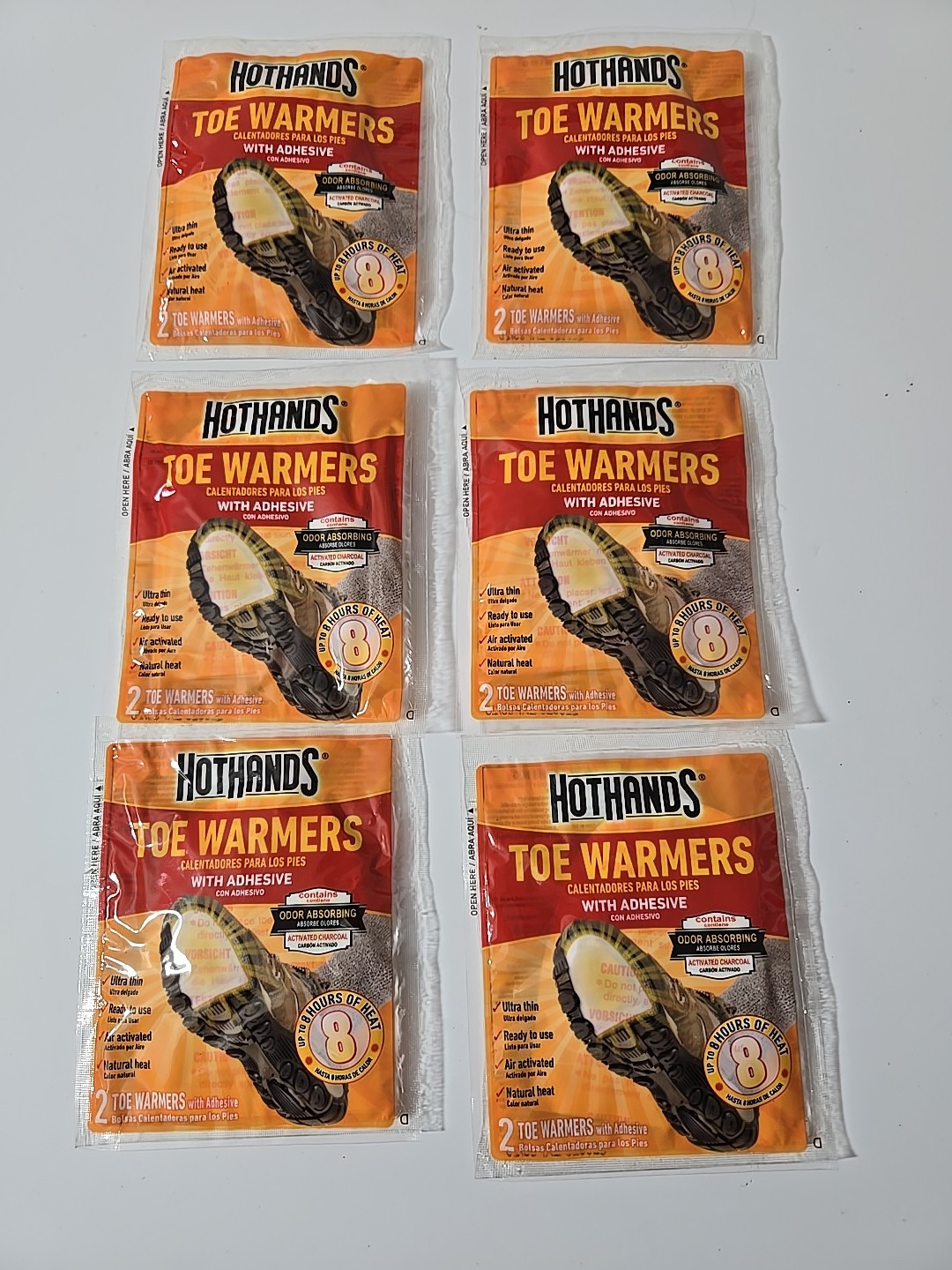 6 Pair HotHands Toe Warmers 2 Toe warmers Each Pack