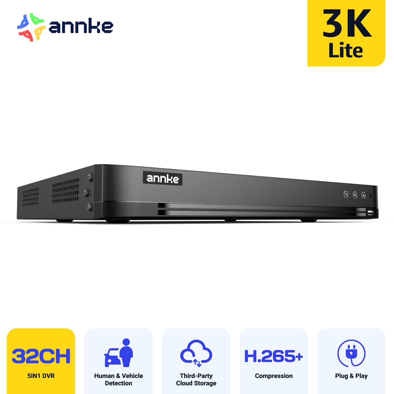 ANNKE 32CH DVR 3K 5MP CCTV Security Video Recorder AI Motion Detection H.265+