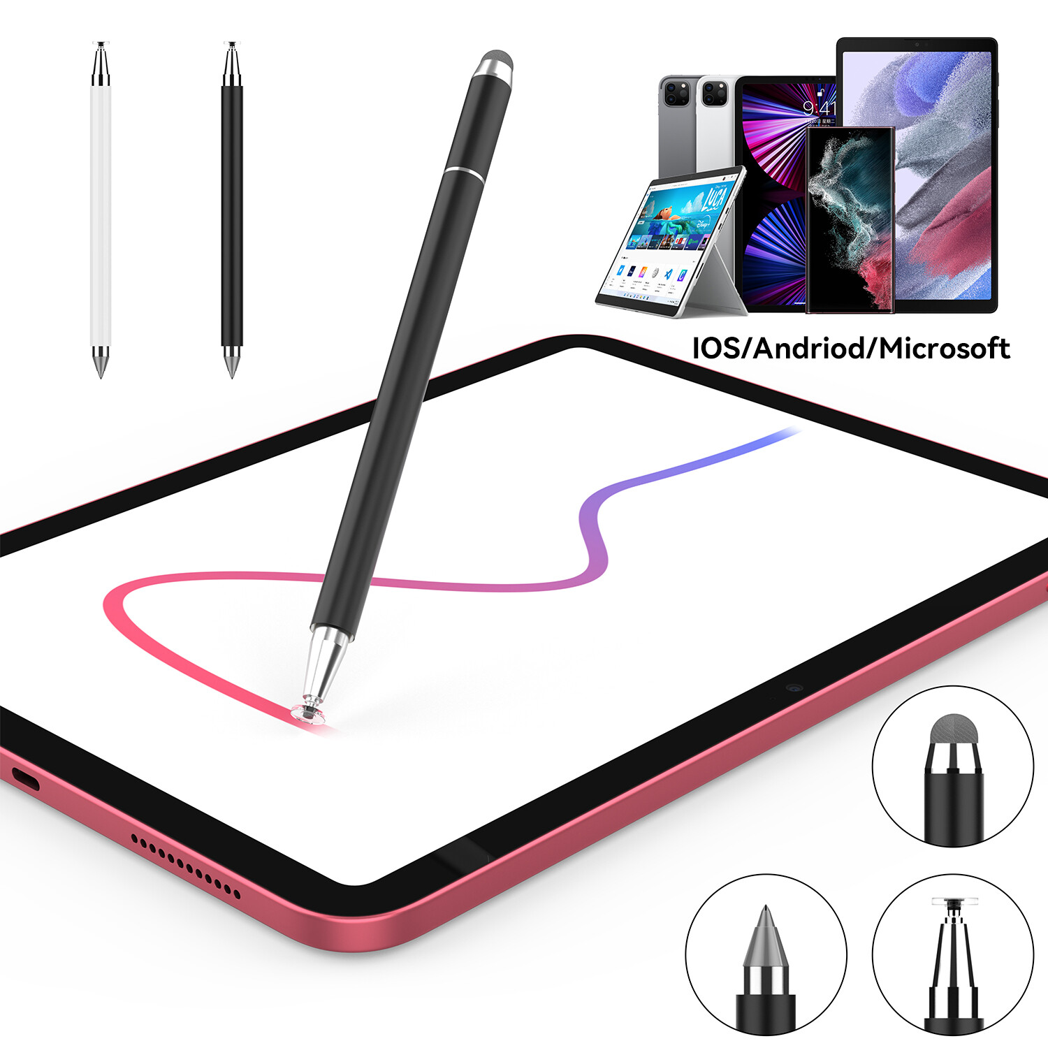 Universal Stylus Pen 3 in 1 Touch Screen Pencil For iPhone iPad Phone Tablet
