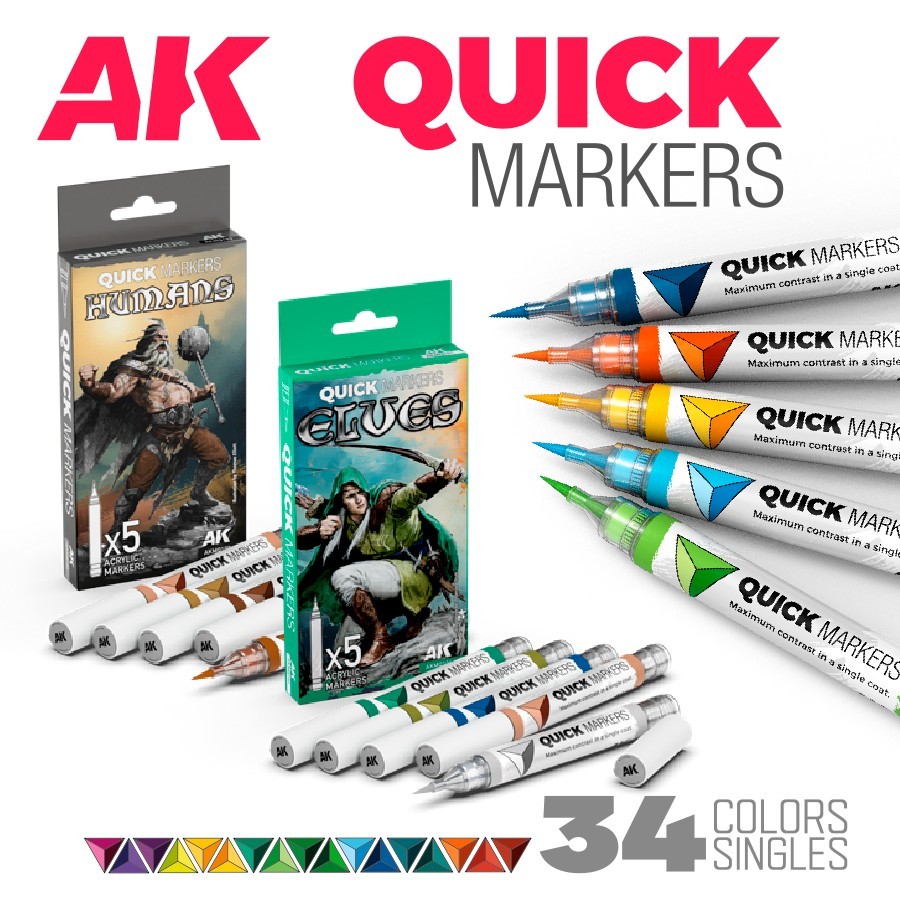 AK Interactive: QUICK MARKERS - Acrylic Shade Paint Marker Singles 34 Colors