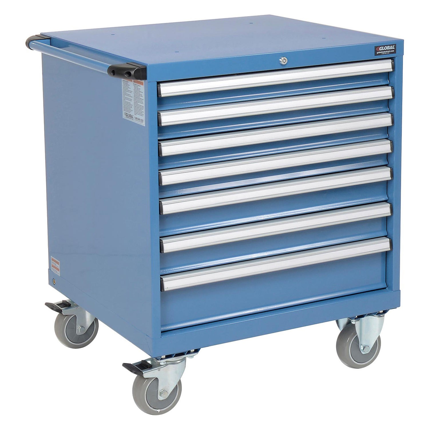 7 Drawer Mobile Modular Drawer Cabinet w/Lock 30"Wx27"Dx36-7/10"H Blue