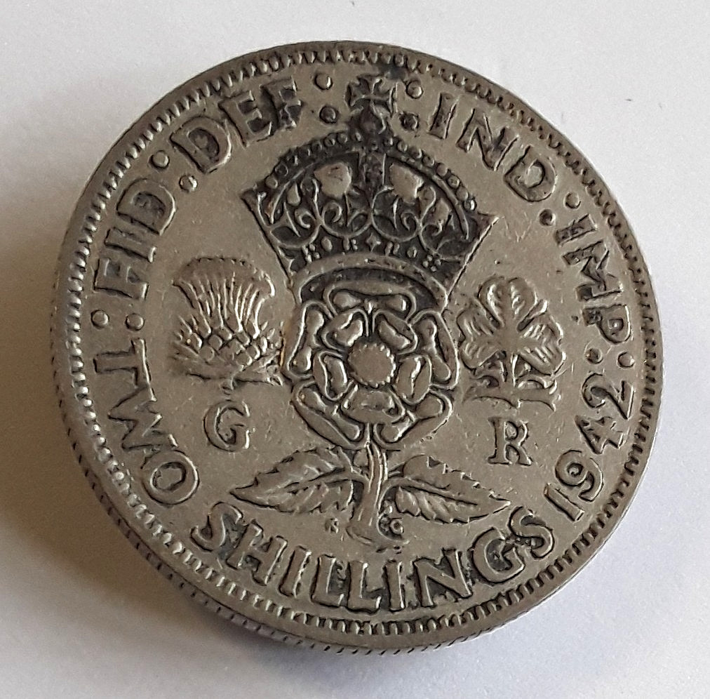 1942 UNITED KINGDOM TWO SHILLINGS .500 11.1g GEORGE V1 KM# 855
