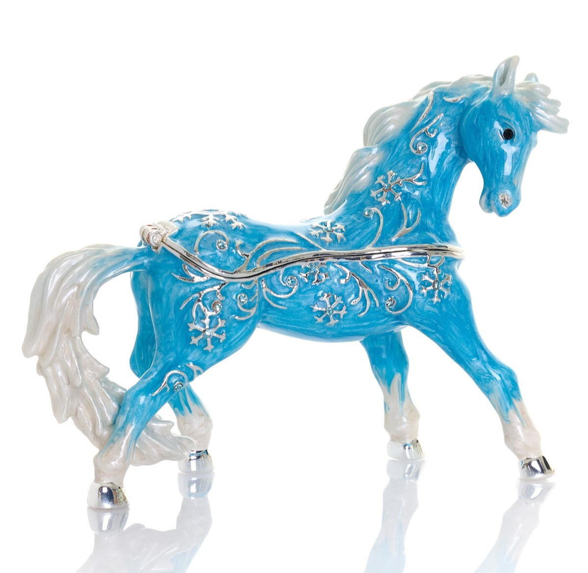 Keren Kopal blue horse Hand made Trinket box Decorated with Austrian Crystals