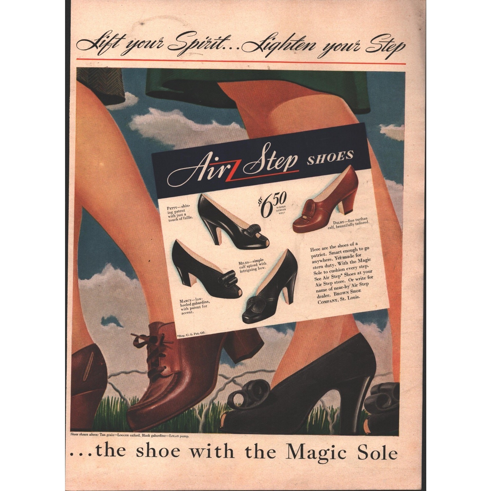 1943 Air Step Shoes For Women Petty Miles Marcy Delby Vintage Print Ad g2