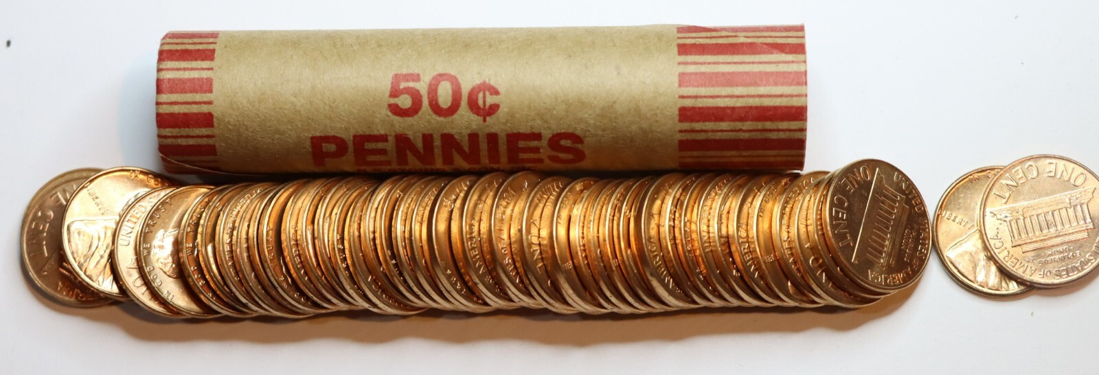 1974-P LINCOLN MEMORIAL COPPER PENNY ROLL - UNCIRCULATED - BU Bright Red !!!