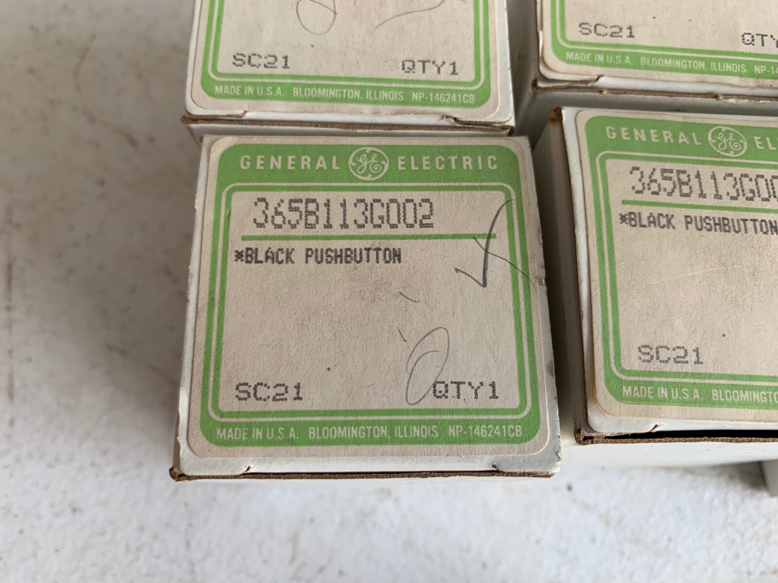 Two (2) General Electric 365B113G002 Black Push Button Switches, NOS