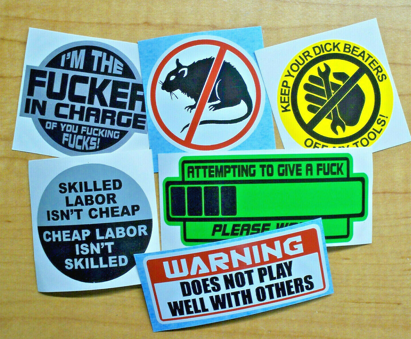6 pack - Funny Hard Hat Stickers Decals Lot  Rats Beaters Skilled Labor Bossman
