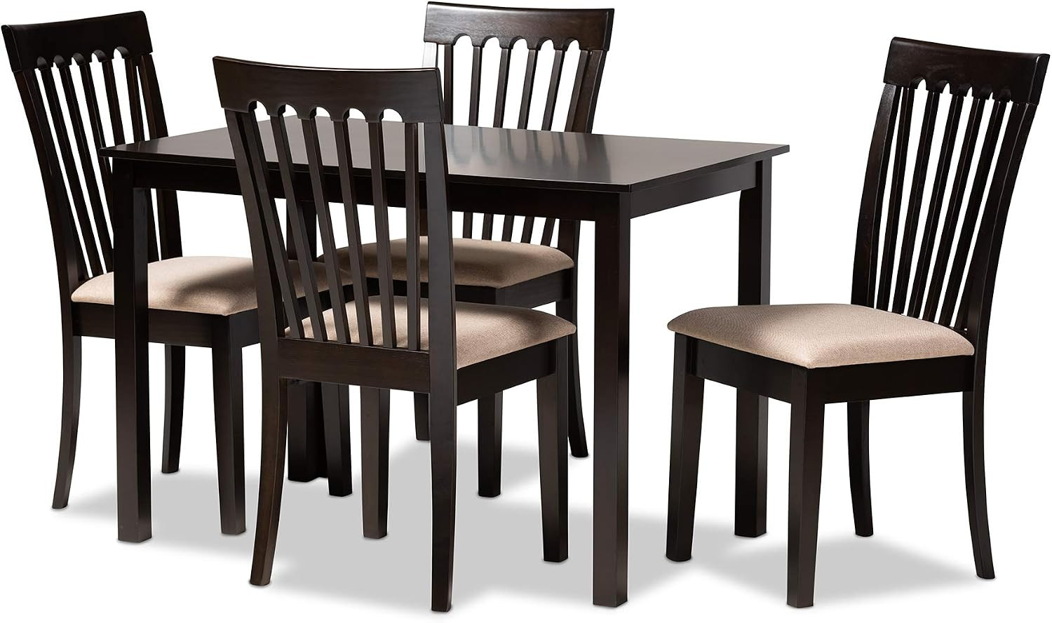 Minette Dining Set - Sand Fabric Upholstered, Espresso Brown Finished Wood, 5-Pi