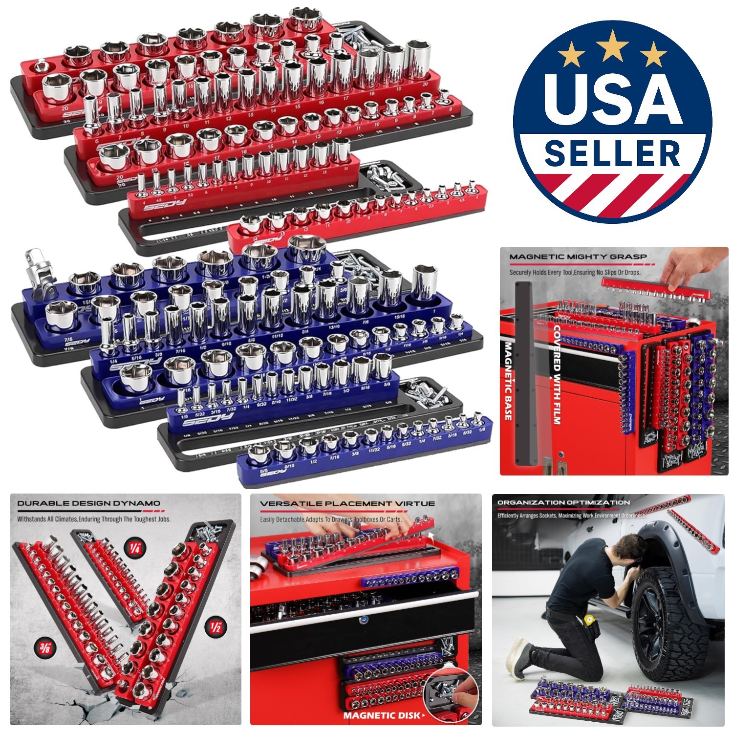 Portable Magnetic Socket Holder Set - 6-Piece Storage Solution for Every Toolbox