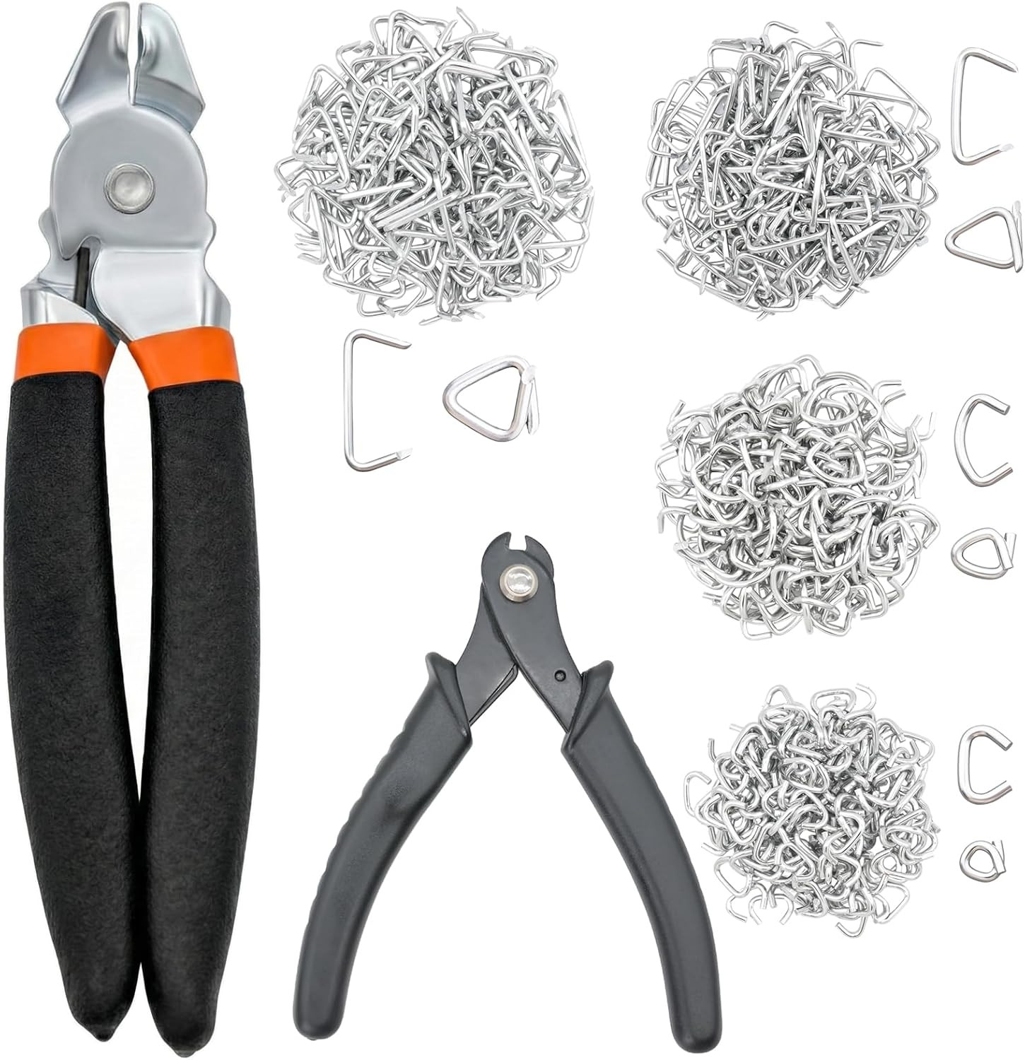 Bent Hog Ring Pliers Kit with 600 Pcs Galvanized Hog Rings and Wire Cutters