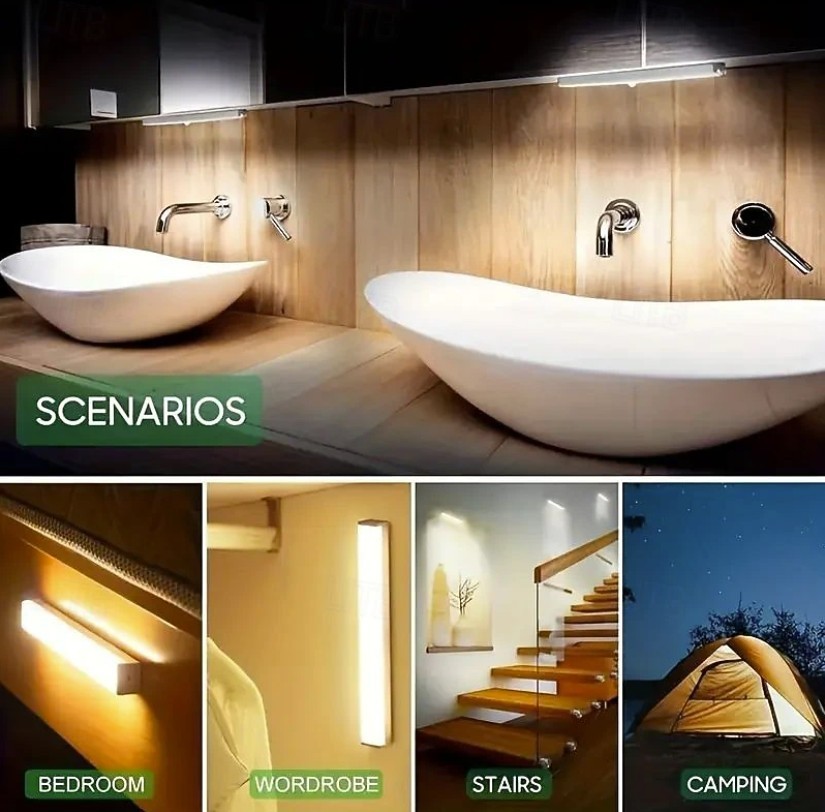 6 PCS SET Warm White Motion Sensor LED Cabinet Lights Bright Compact Glare Light