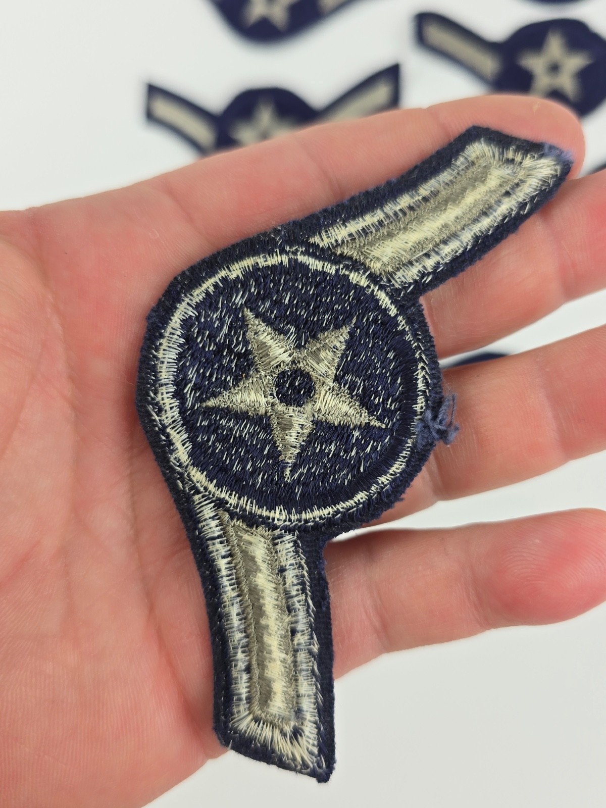 Lot Vintage Air Force Airman E-2 Patch - USAF Chevron Blue & Silver (2 Sizes)