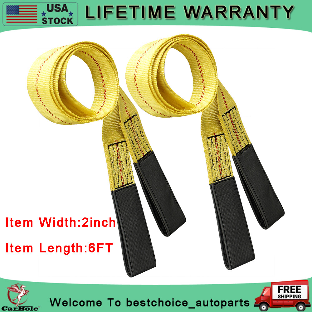 2Pack 6'x2" Web Tow Strap Lifting Hoist Sling 9000LBS Max Loop Flat Nylon Yellow