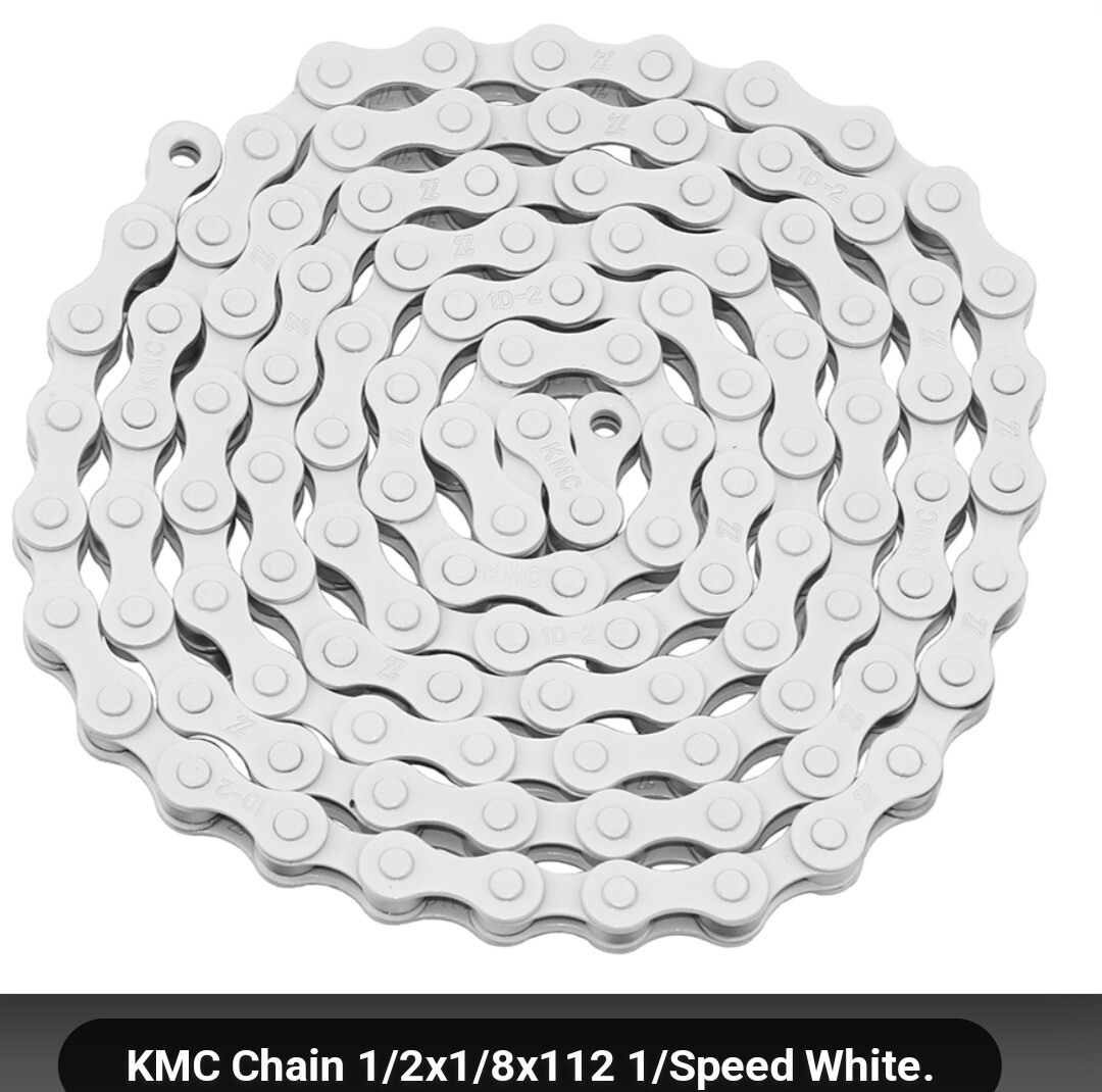 KMC SINGLE SPEED BICYCLE CHAIN WHITE 1/2"X1/8"X 112,CRUISER,BMX