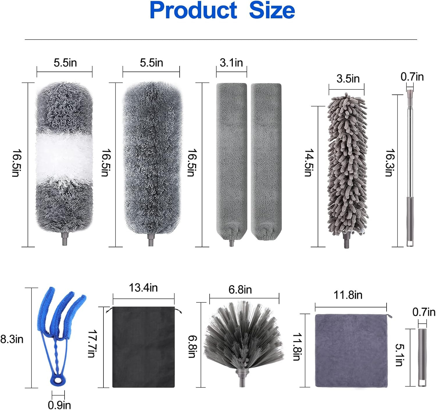 Microfiber Duster Kit (11PCS) - Washable Dusters with Extension Pole (30 to 100