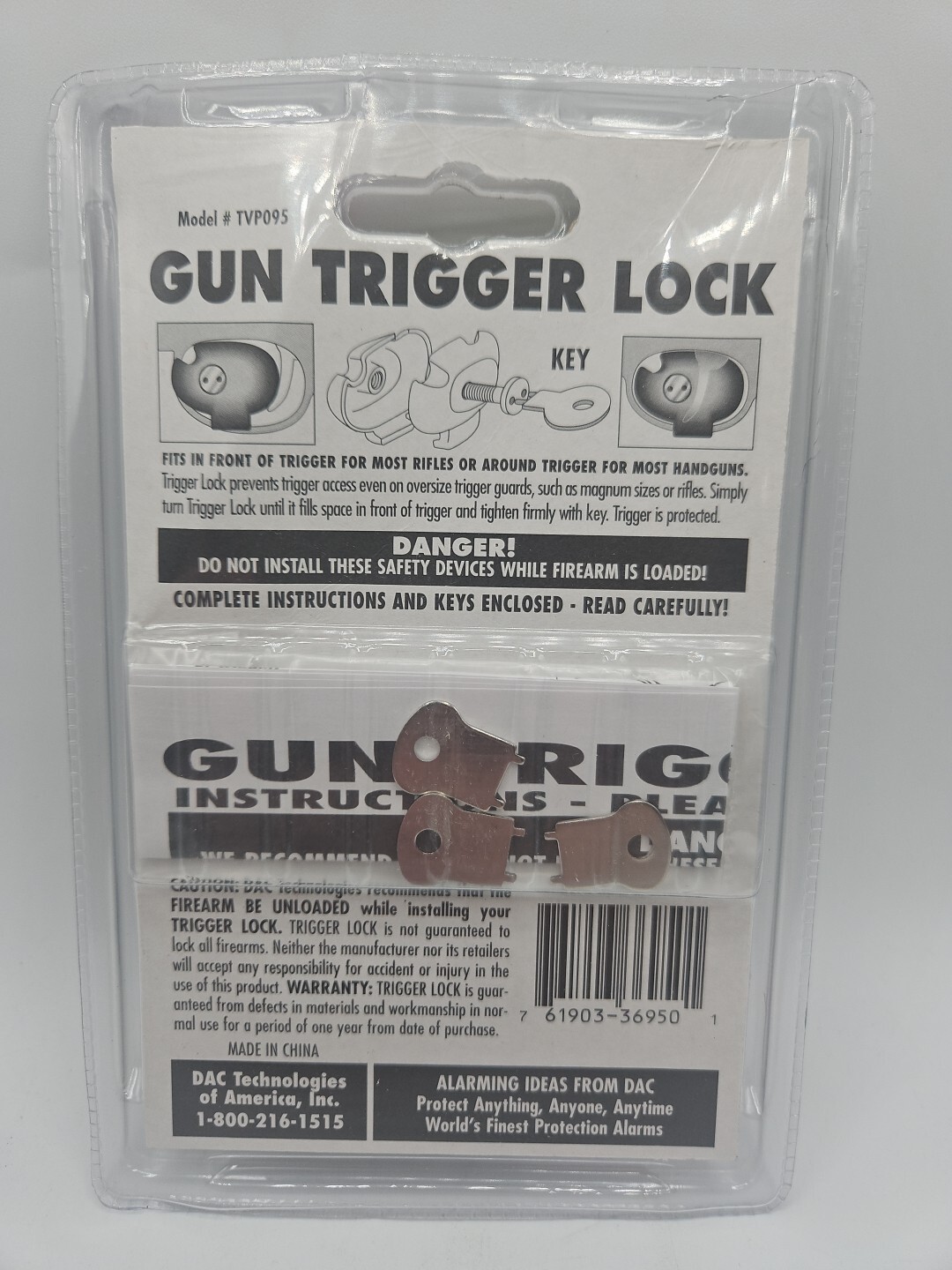 DAC Technologies (3) Gun Trigger Locks with keys #TVP095 New In Package *SAFETY*