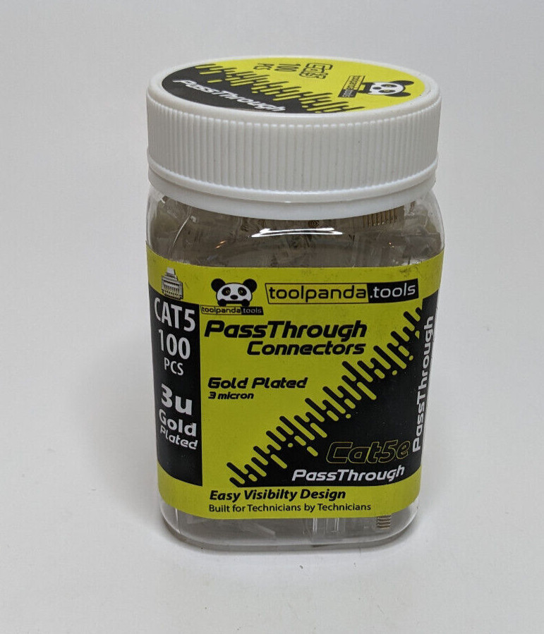 ToolPanda T568A T568B Passthrough Cat5e 24 AWG Max Gold Plated 100 PCS