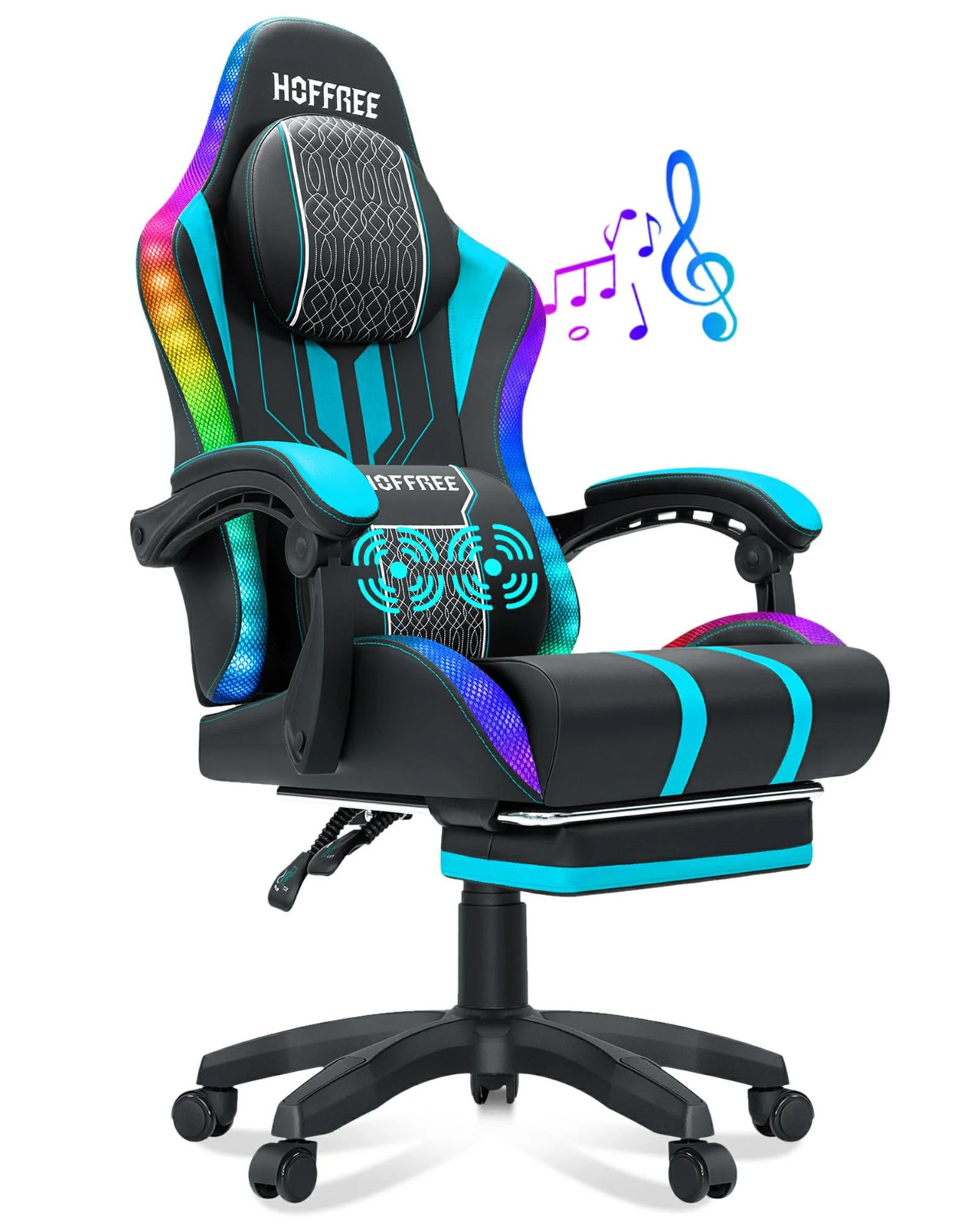 Big and Tall Gaming Chair with Speakers and RGB Lights, Gamer Chair with Footres