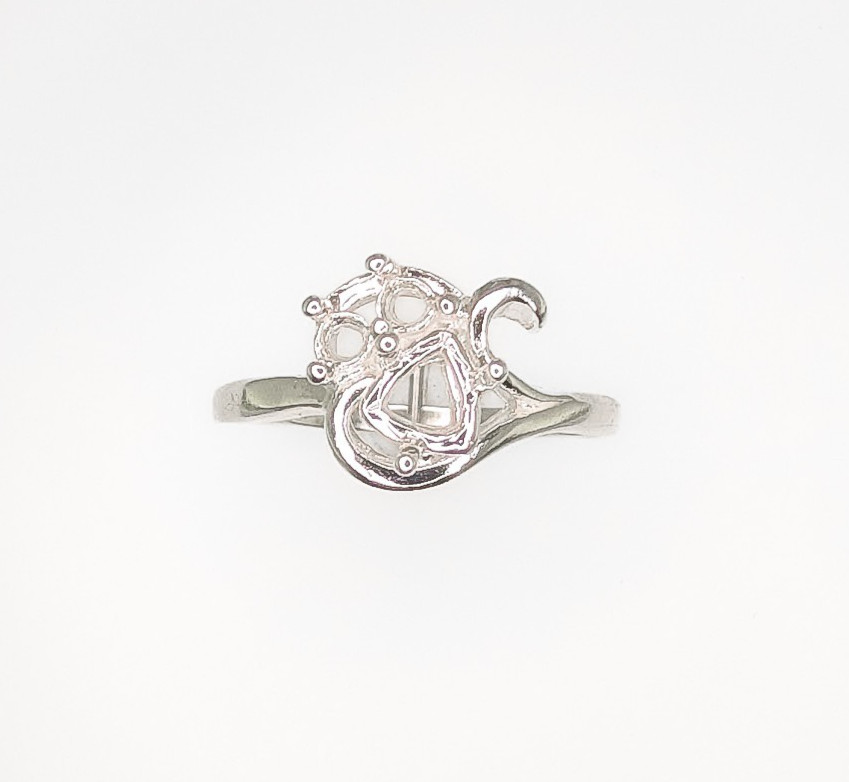 6 x 6 mm Trillion with 3 mm Accents Ring Setting Sterling Silver